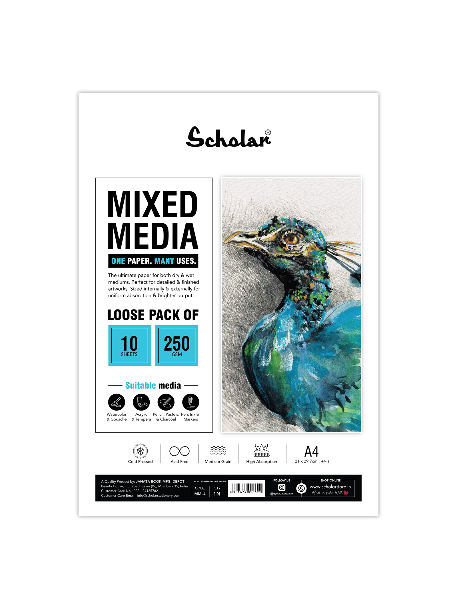 SCHOLAR MIXED MEDIA A4 DRAWING SHEETS LOOSE